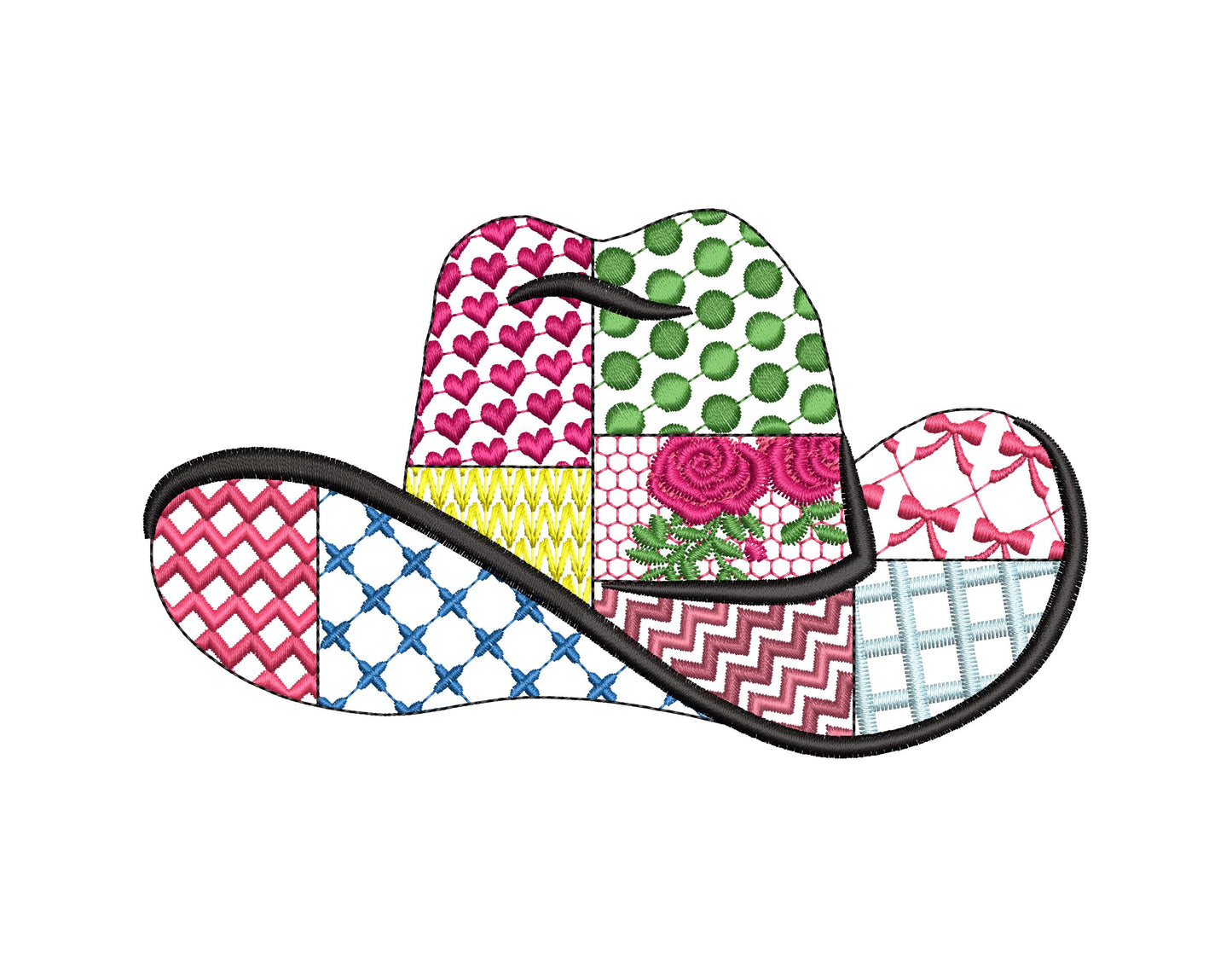 Patchwork Cowboy Hat patterned silhouette outline machine embroidery