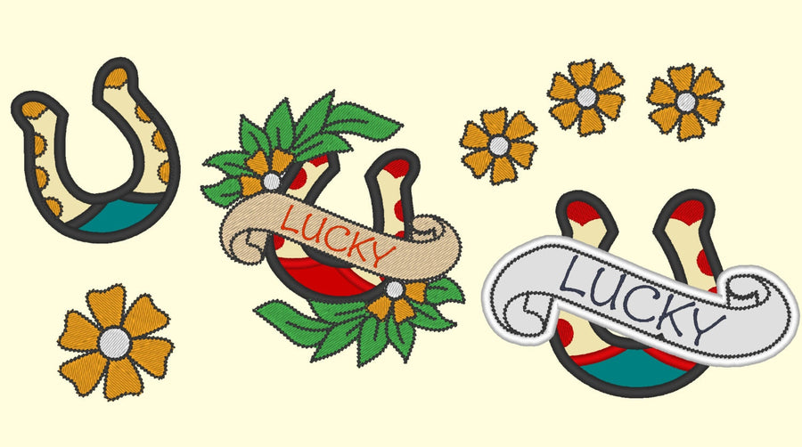 Tattoo horseshoe machine embroidery applique embroidery designs set 4