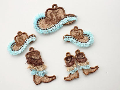 Cowboy Cowgirl Fringed Boots And Hat