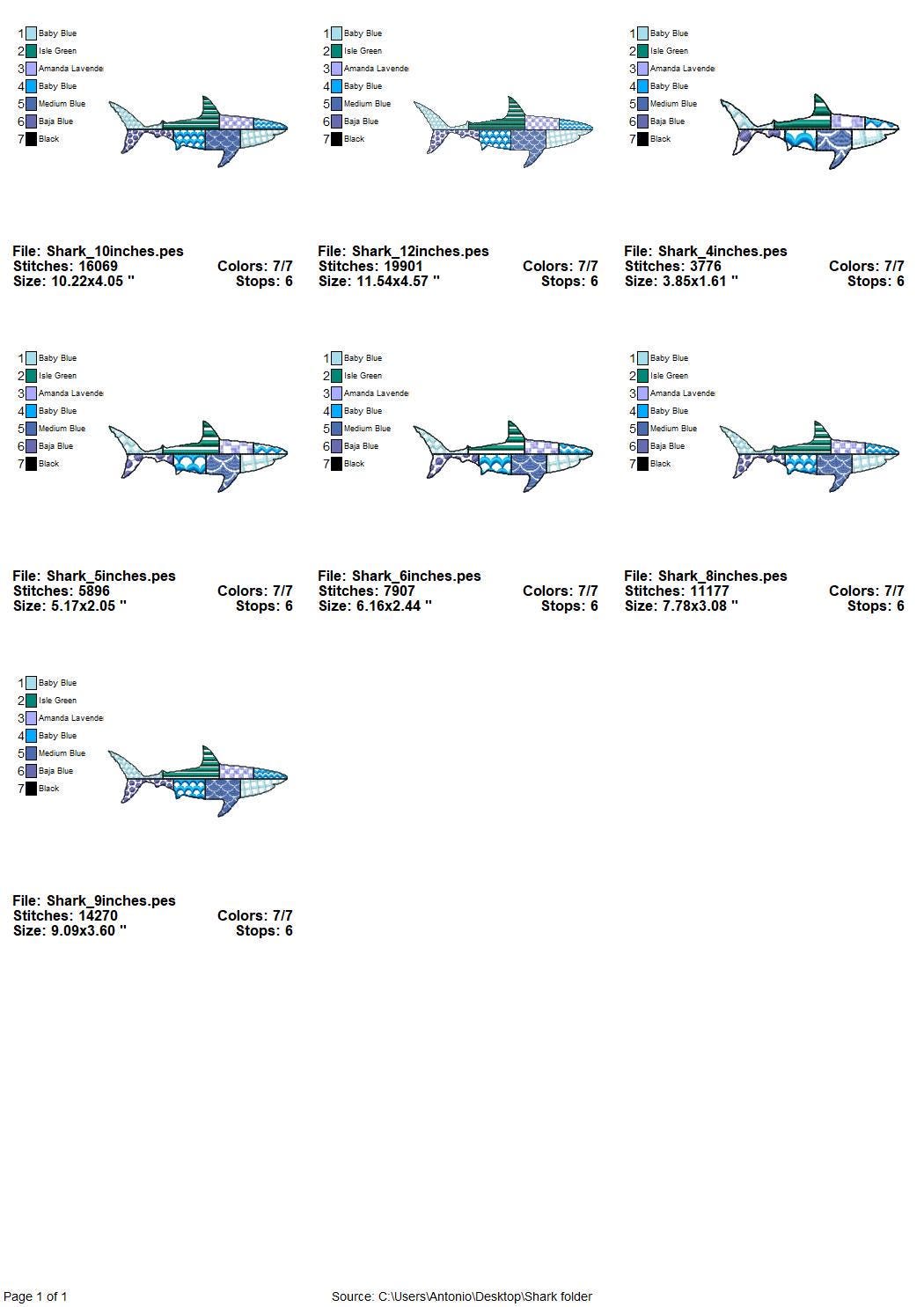 Patchwork Shark patterned sea life ocean animal big fish outline