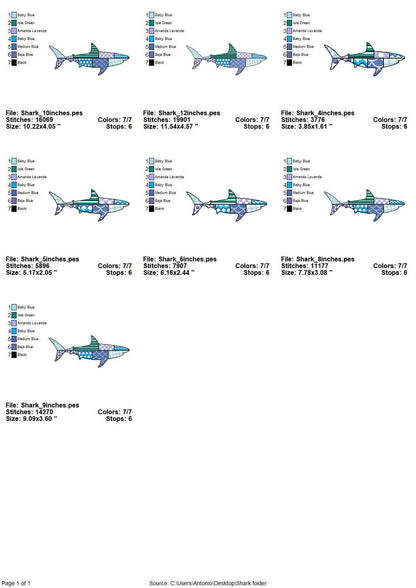 Patchwork Shark patterned sea life ocean animal big fish outline
