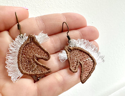 Horse Head Fringed Hair Cowgirl Earrings