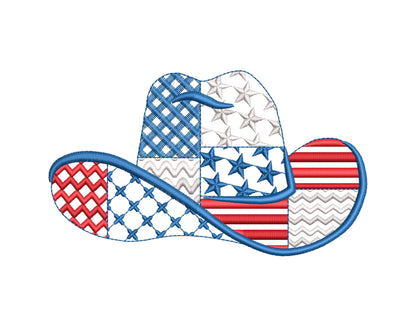 Patchwork Cowboy Hat US flag pattern Hat silhouette outline American