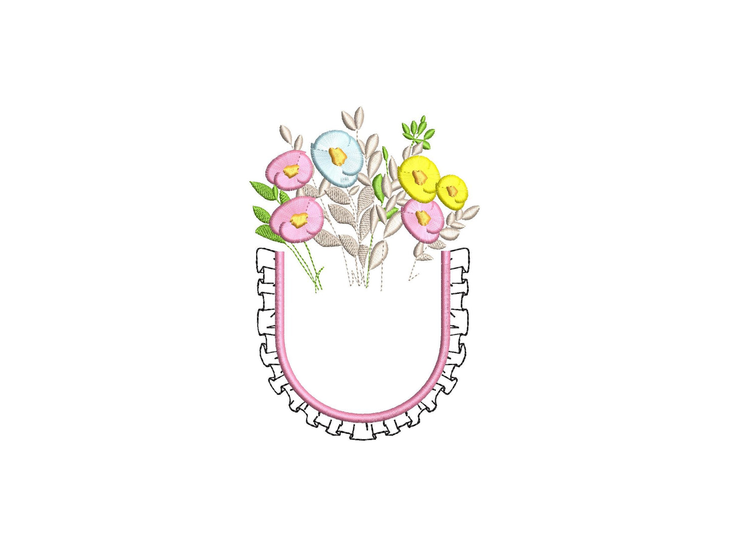 Genuine Ruffle Pocket with Fringed Flowers