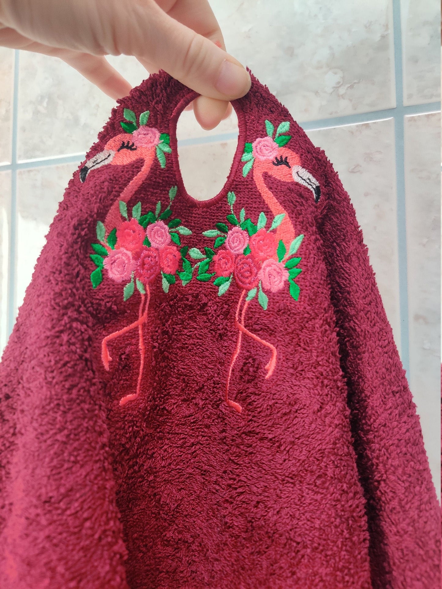 Floral Flamingos Towel Hanging Hole Topper