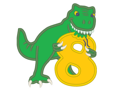 T-rex dinosaur Birthday number EIGHT 8 machine embroidery Birtday