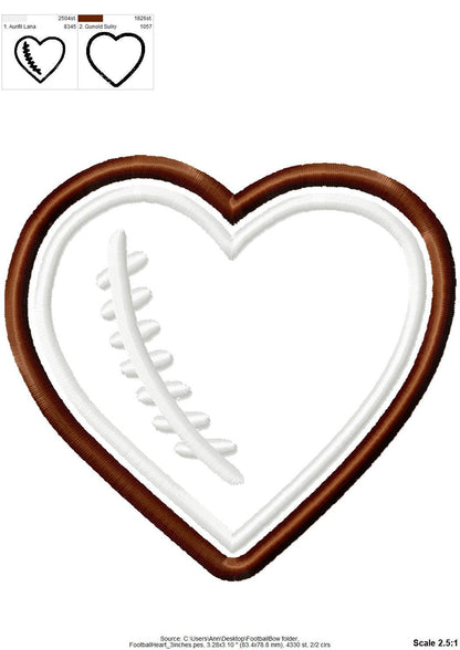 Football Stitch Bow and Heart Applique