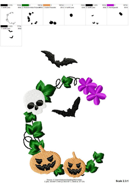 Fall season Halloween Font bat skull jack-o-lantern spooky scary floral