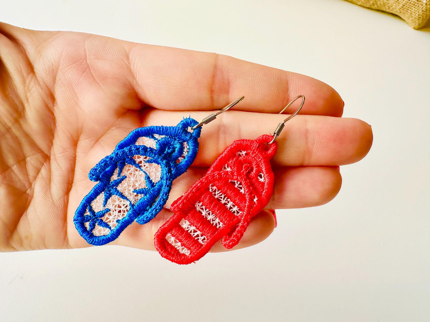Patriotic Flip Flops earrings charm FSL freestanding lace 3D