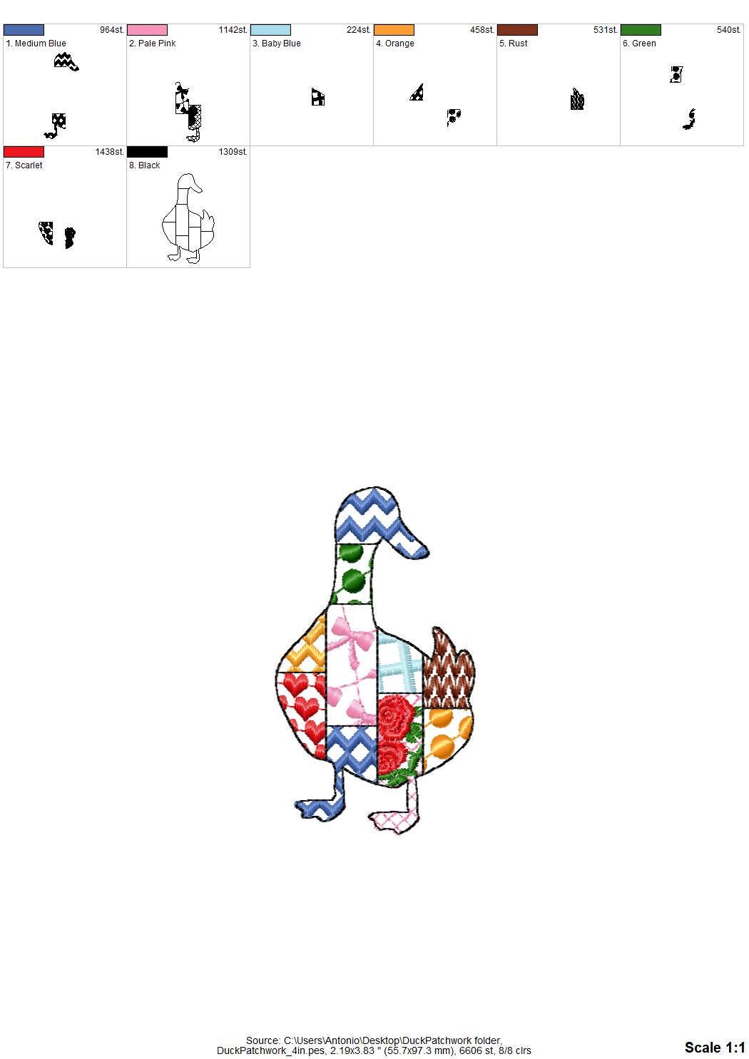 Patchwork Duck Farm bird animal patterned Duck silhouette outline