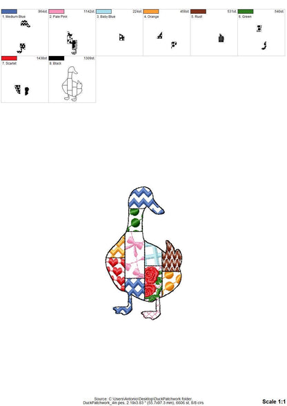 Patchwork Duck Farm bird animal patterned Duck silhouette outline