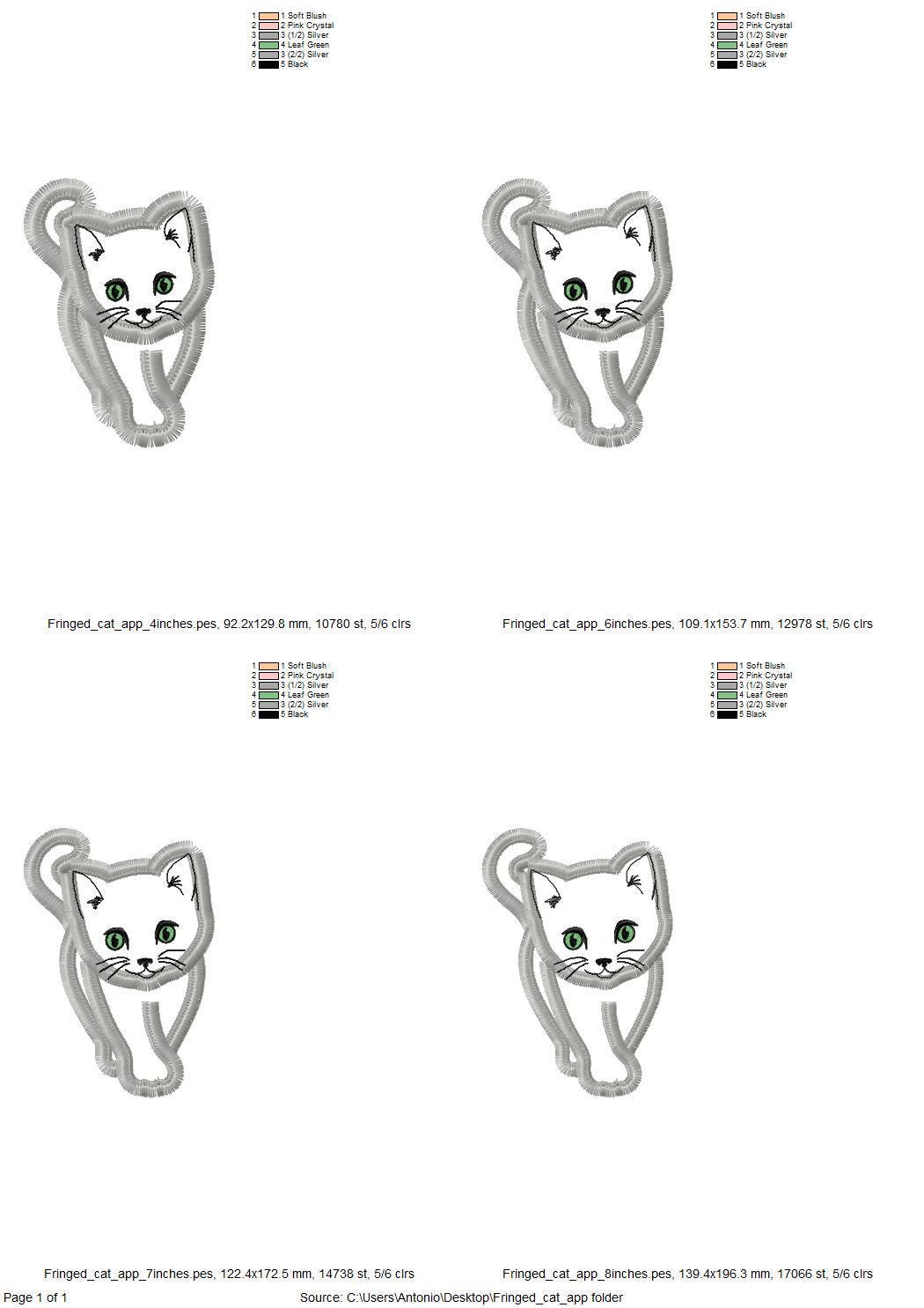 Fringed Little Kitten Kitty Cat Applique