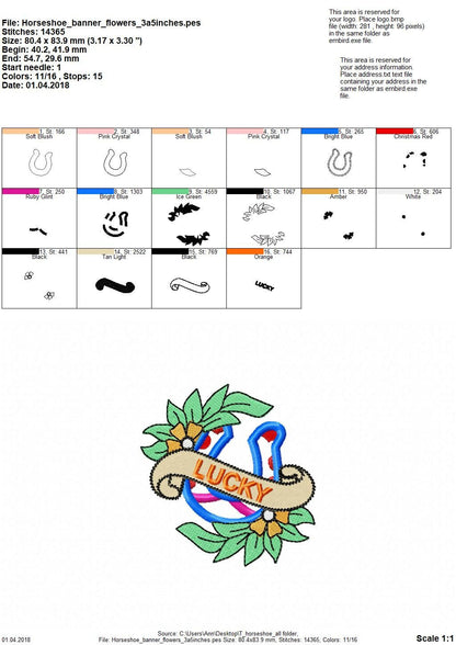 Tattoo horseshoe machine embroidery applique embroidery designs set 4