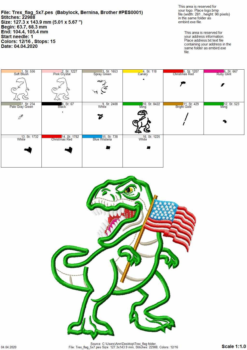 Patriotic T-rex with Flag Applique