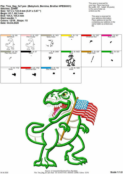 Patriotic T-rex with Flag Applique