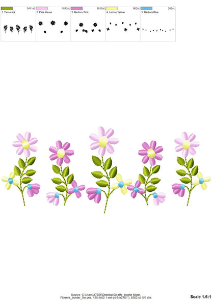 Summer Daisy 5 Flowers in a row