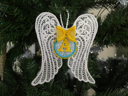 Monogram A-Z Name Angel Wings FSL with Bow Hanger Full Set Freestanding