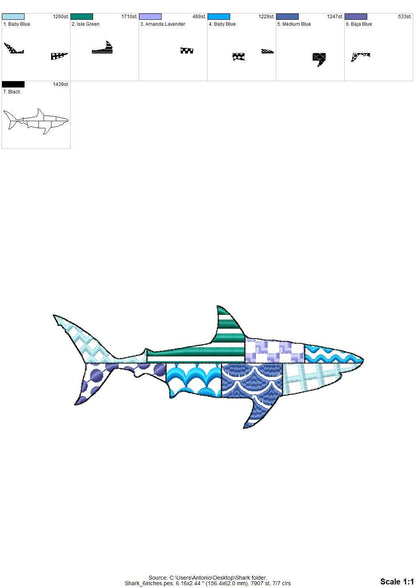 Patchwork Shark patterned sea life ocean animal big fish outline
