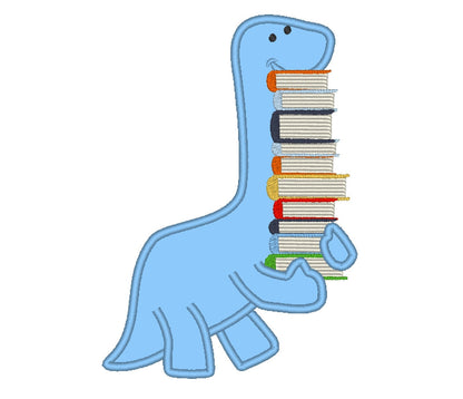 Dinosaur with Stack of Books Applique