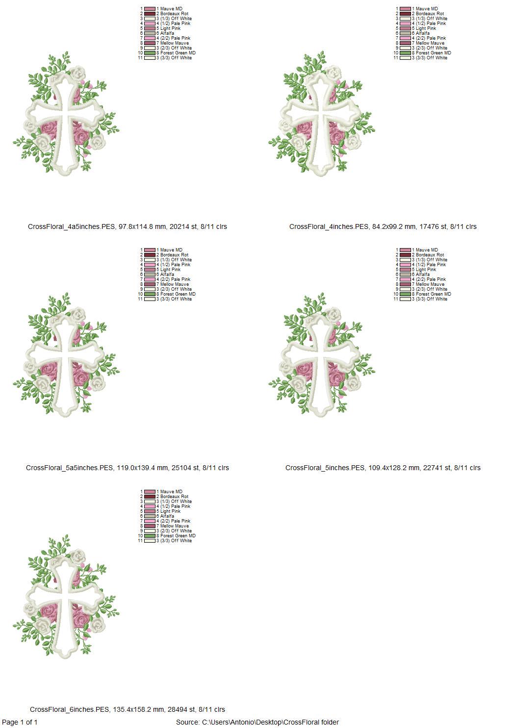 Floral Rose Cross Outline Applique