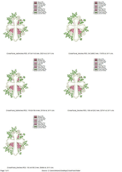 Floral Rose Cross Outline Applique