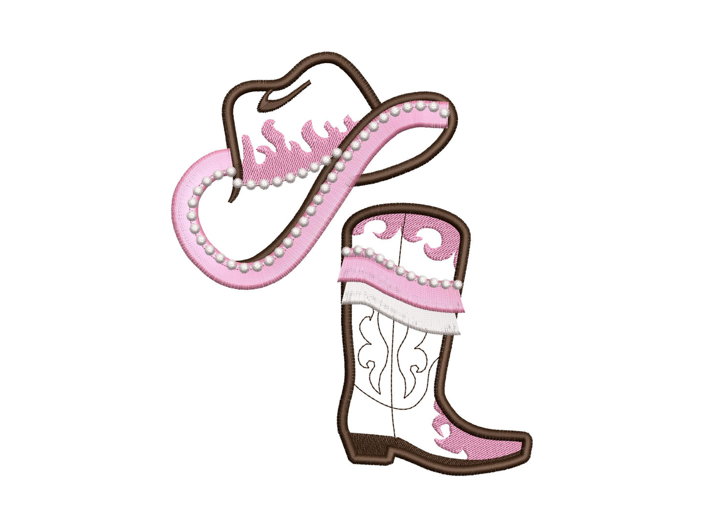 Pretty Cowgirl Cowboy Boots And Hat Applique