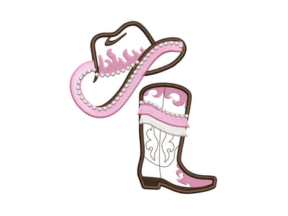 Pretty Cowgirl Cowboy Boots And Hat Applique