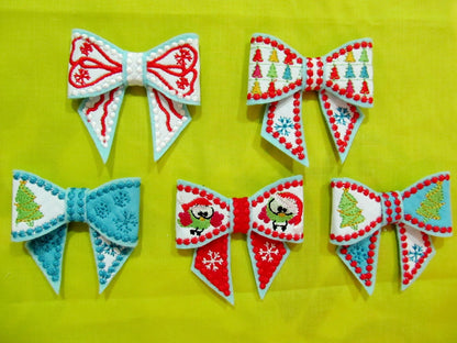Christmas Bows 3D effect In the hoop project machine embroidery ITH