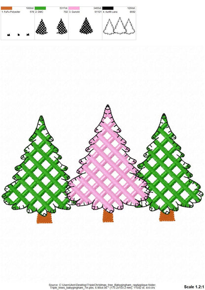 Baby Gingham Patterned Christmas Tree 3 in a row