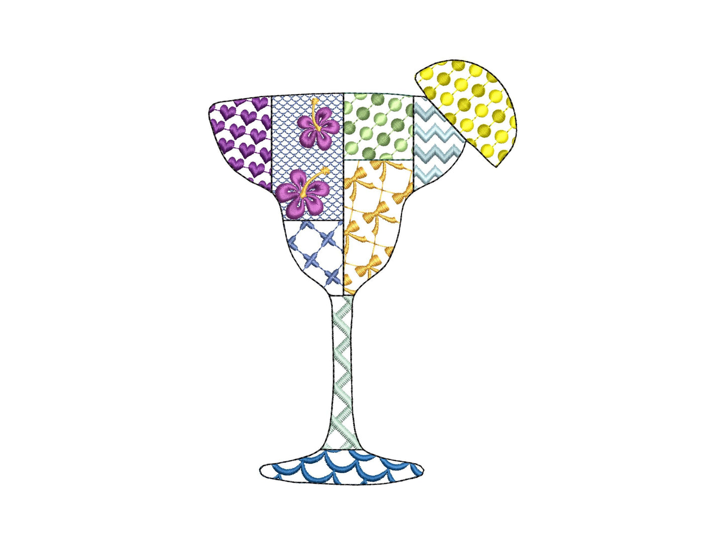 Patchwork Summer Martini Cocktail or Dessert Drink Glass beach pool