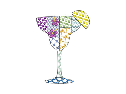 Patchwork Summer Martini Cocktail or Dessert Drink Glass beach pool