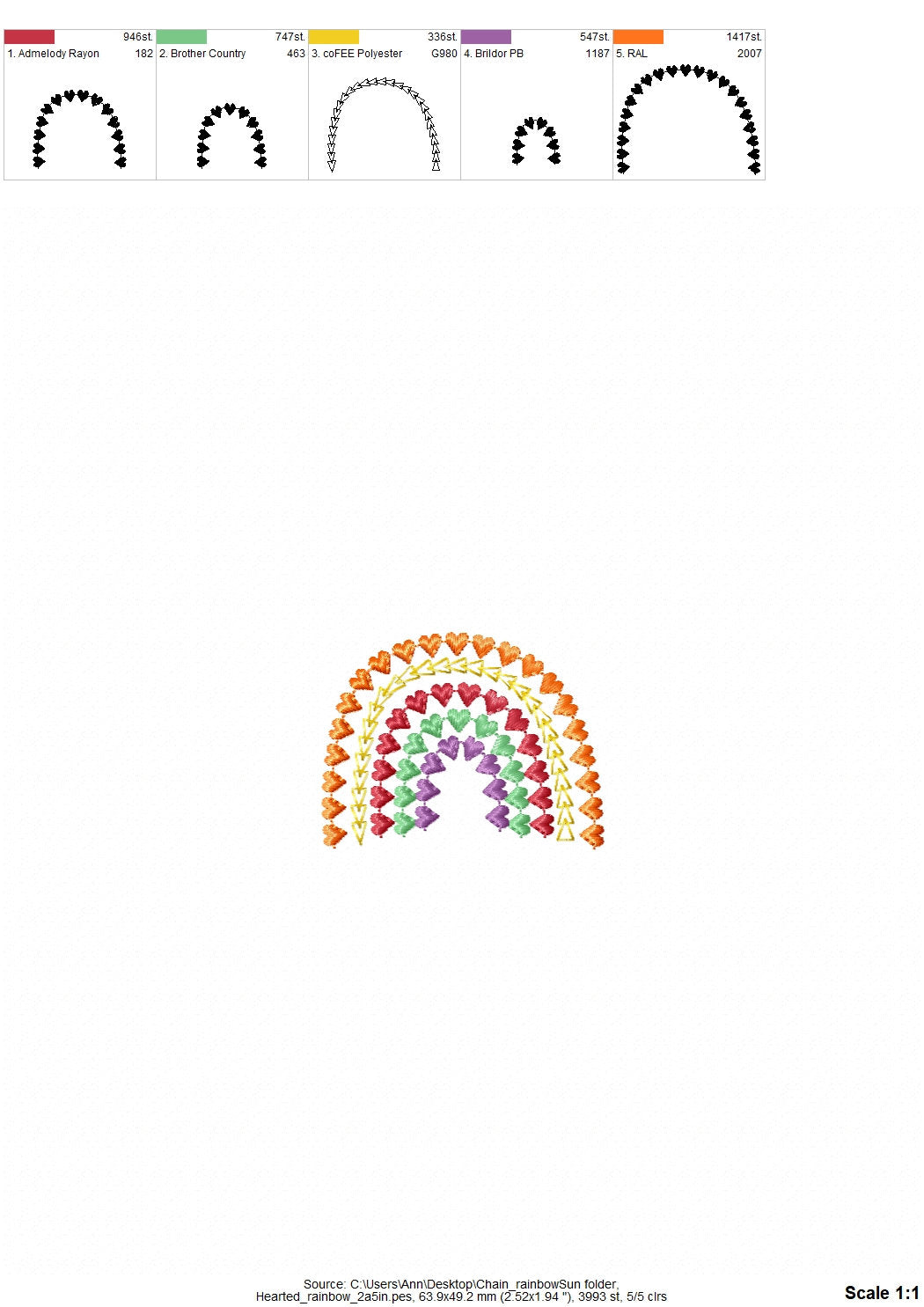 Primitive Quick Stitch Heart Rainbow