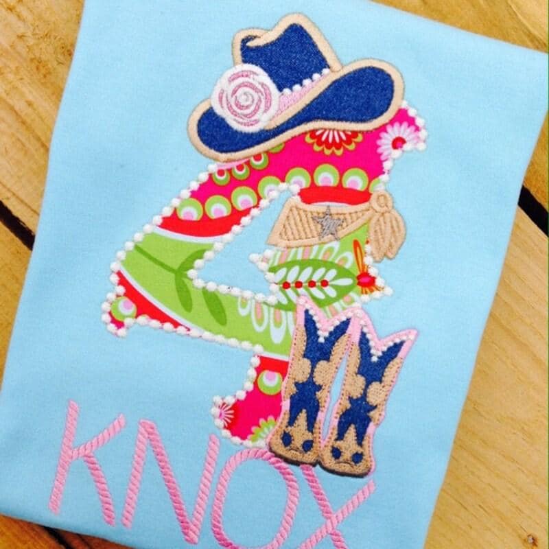 Lady Cowboy Birthday numbers whole set of numbers 1-9 Applique machine