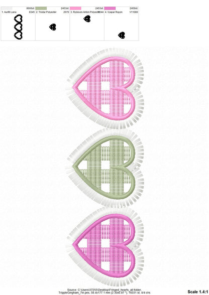 Gingham Plaid Fringed Valentine Heart Trio