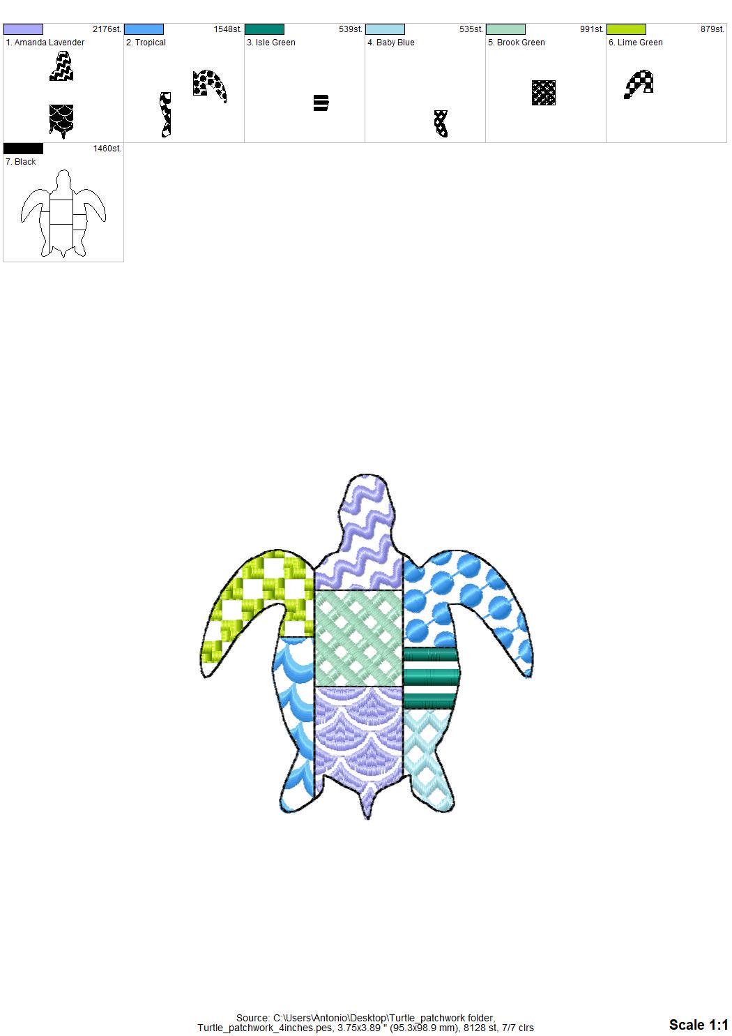 Patchwork Turtle patterned animal fish Tortoise Sea Turtle outline