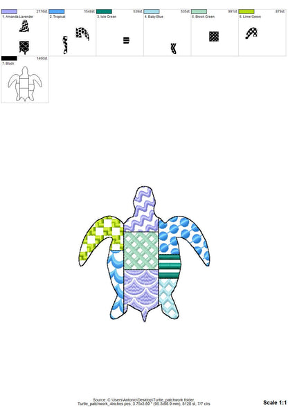 Patchwork Turtle patterned animal fish Tortoise Sea Turtle outline