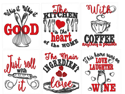 Kitchen Towel Quote Set of 6