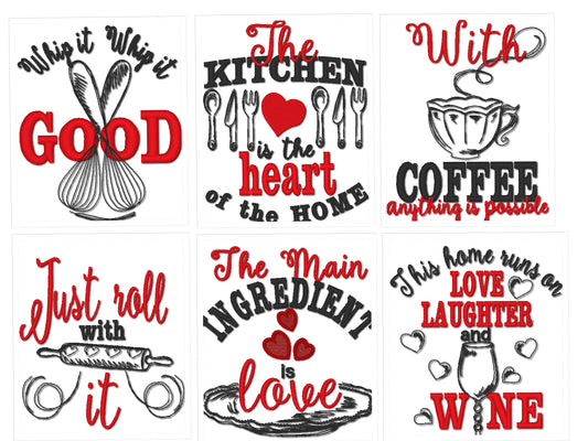Kitchen Towel Quote Set of 6