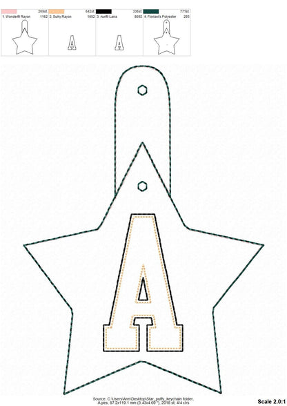 Special Puffy foam Star shape Key Fob snap tab Monogram A-Z machine