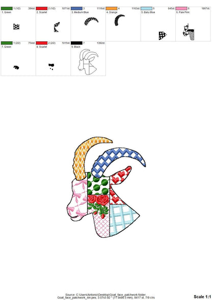 Patchwork Goat face Farm animal patterned Goat head silhouette outline