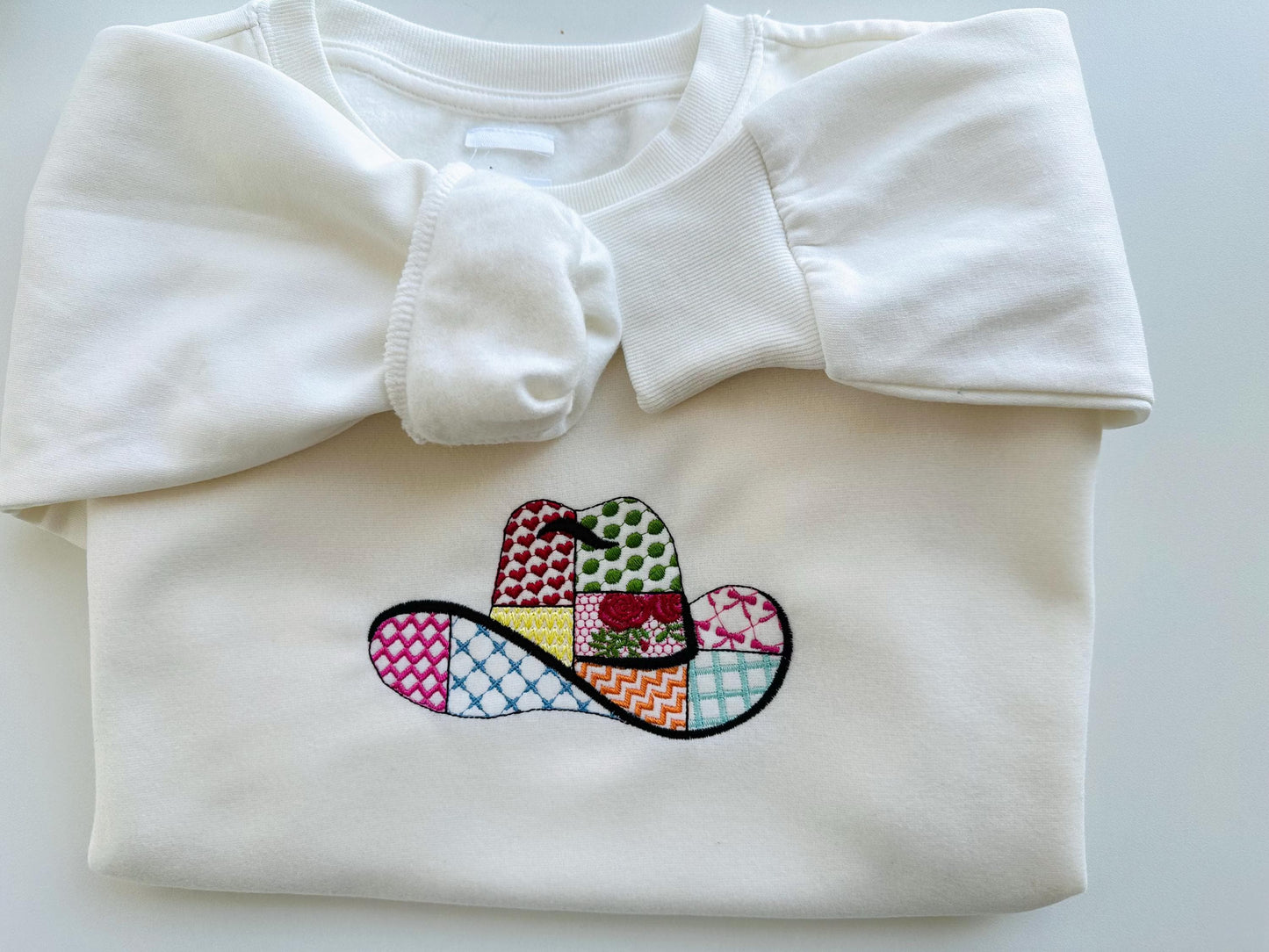 Patchwork Cowboy Hat patterned silhouette outline machine embroidery
