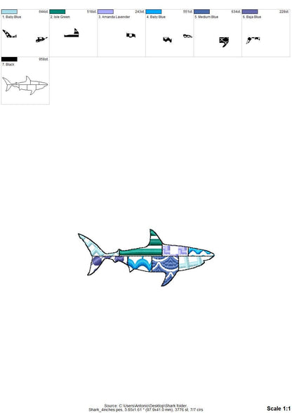 Patchwork Shark patterned sea life ocean animal big fish outline