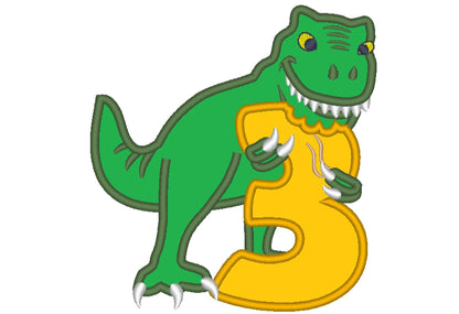 T-Rex Birthday Number Three Applique