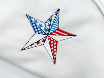 Patchwork US flag Patriotic Star outline stars and stripes patterned