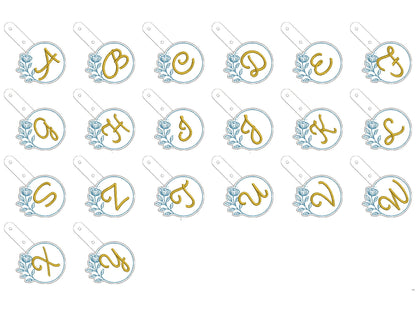 Round Circle Floral Monogram Keychain