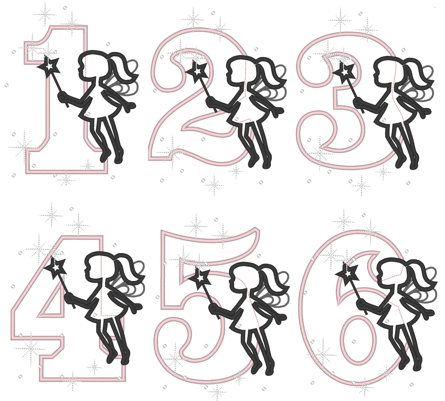 Little Fairy Outline Birthday Numbers Applique