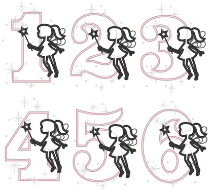 Little Fairy Outline Birthday Numbers Applique