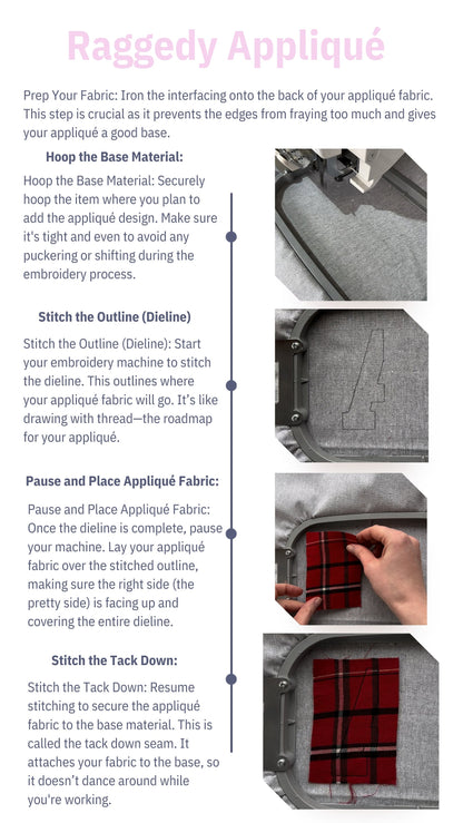 Light applique font Open Edge Raggedy Applique Alphabet bean stitch