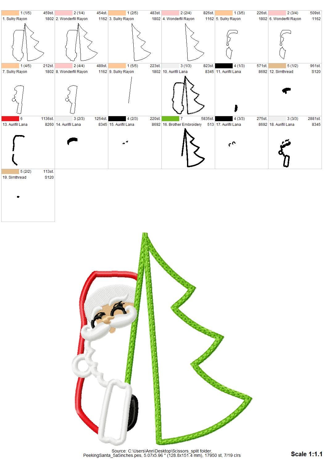 Christmas Tree And Santa Split Applique