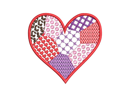 Patchwork Heart Valentine patterned Heart Applique machine embroidery